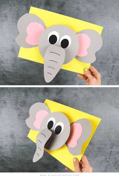 3D Elephant Craft #ArtsAndCrafts #KidCrafts #Crafts #DIY #Circus #Safari Paper Elephant Craft, Elephant Craft, Paper Animal Crafts, Paper Elephant, Craft Paper Design, Kites Craft, Giraffe Crafts, Lion Craft, Elephant Crafts