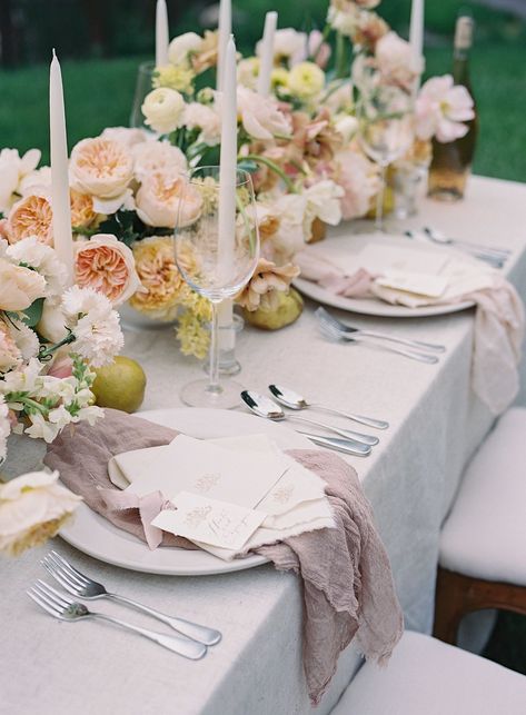 a-celebration-of-spring-in-nature-with-vintage-gossamer-gown by Rose and Laurel Spring Garden Wedding, High Tea Party, Wedding Tea, Wedding Place Settings, Pink Table, Romantic Garden, Wedding Table Settings, Garden Inspired, Pastel Hues