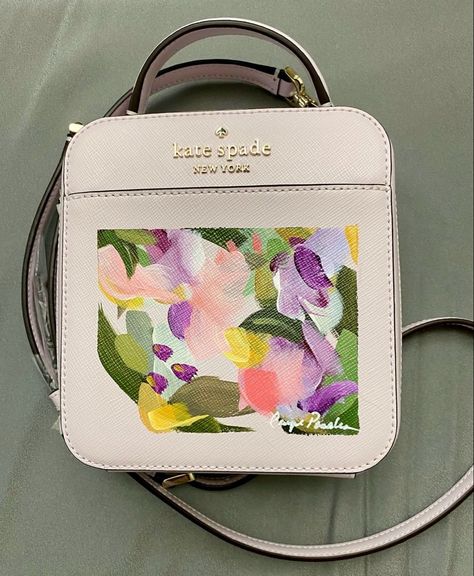 Paint Bags, Painted Leather Purse, Hand Painted Leather Bag, Painted Leather Bag, Artsy Bag, Painted Handbag, Kate Spade Designer, Painted Purse, Square Purse