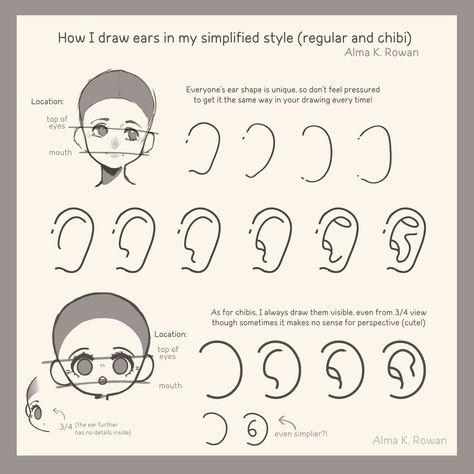 Ear Base Drawing, Ear Anime Drawing, Chibi Ears Drawing, Ears Tutorial Drawing, Anime Ears Drawing, How To Draw Ears Anime, How To Draw A Ear, Ear Drawing Simple, Easy Ear Drawing