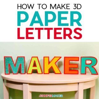 Decorative 3D Paper Letters on a wooden table spelling MAKER below the text "How to Make 3D Paper Letters" 3d Paper Letters, 3d Letters Decoration, Paper Letters, Jennifer Maker, Japanese Paper Lanterns, Box Maker, Numbers Symbols, Paper Craft Ideas, Projets Cricut