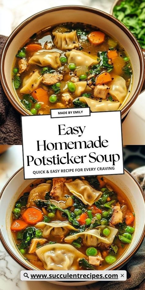 Warm up with this Savory Potsticker Soup, a flavorful blend of dumplings, broth, and spices that will satisfy your cravings. Potsticker Soup, Duck Sauce, Slow Cookers, Recipe Boards, Hoisin Sauce, Satisfying Food, Perfect Food, Easy Homemade, Dumplings