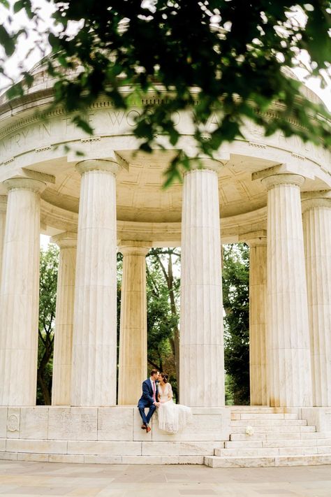 A Romantic DC War Memorial Wedding | National Mall Elopement Lincoln Memorial Photoshoot, Dc Wedding Photos, Dc Engagement Photos, Dc Photography, Memorial Wedding, Couple Inspo, Dc Engagement, 2025 Wedding, Temple Wedding