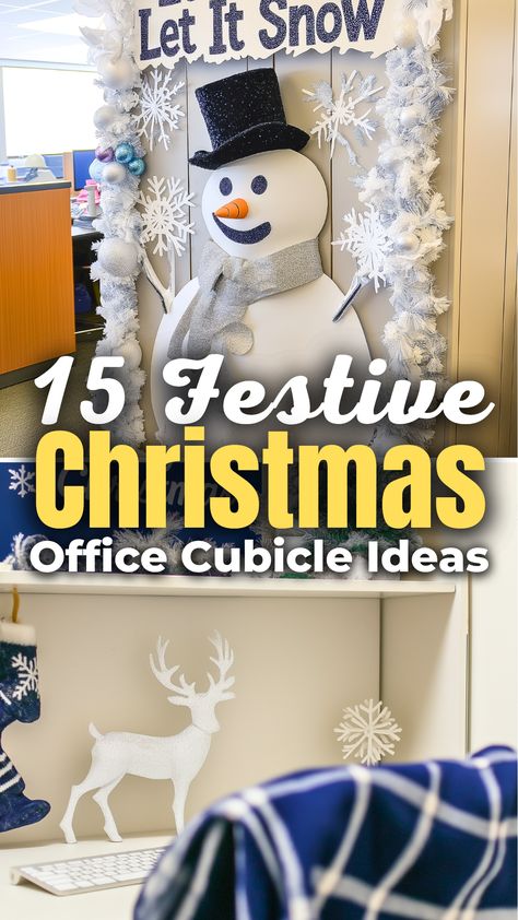 Need ideas for Christmas office decorations that are easy, fun, and full of charm? These 15 cozy setups will make your cubicle a holiday standout! Embrace themes like winter wonderland, gingerbread houses, or candy-inspired decor for a cheerful vibe. Whether you prefer a simple desk look or a full-on holiday transformation, these creative holiday office decorations will surprise your colleagues and make your workspace the most festive spot in the office. Work Holiday Party Decor, Christmas Decor For Office Cubicle, Office Cubicle Ideas, Christmas Cubicle Decor, Cubicle Christmas Decor, Decor For Office At Work, Office Christmas Decorations Cubicles, Office Cubicle Decorating Ideas, Cubicle Decor Ideas