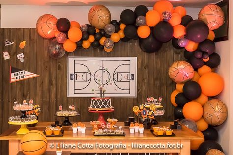 Basketball Themed Dessert Table from a Basketball Birthday Party on Kara's Party Ideas | KarasPartyIdeas.com (18) Basketball Party Dessert Table, Basketball Theme Birthday Party Backdrop, Basketball Dessert Table, March Madness Decorations, Basketball Birthday Party Decorations, Basketball Themed Birthday Party, Basketball Theme Birthday, Basketball Birthday Party, Basketball Baby Shower