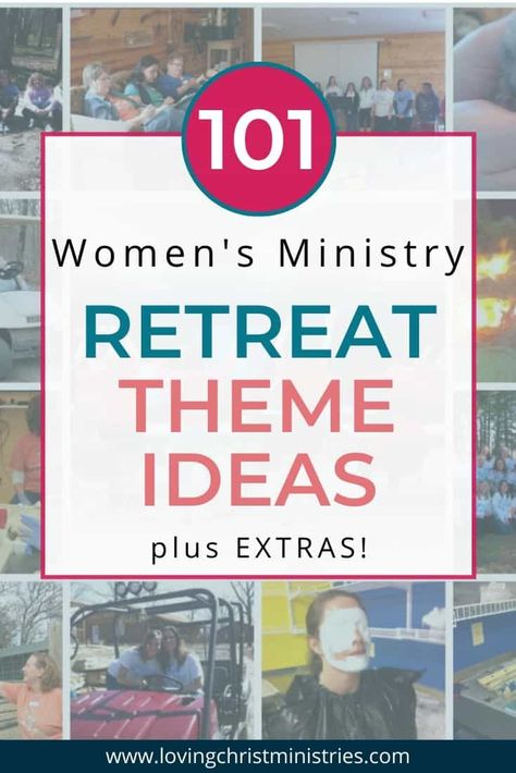 This list of 101 retreat theme ideas for Christian women ministry will help you get started planning. #womensministry #retreatthemes #christianwomen Womens Retreat Favors, Christian Retreat Themes, Women Ministry Ideas, Womens Retreat Themes, Women Conference, Retreat Activities, Retreat Planning, Christian Retreat, Retreat Themes