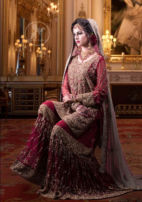 Wedding Dresses Brown, Brown Dupatta, Gharara Designs, Latest Pakistani Fashion, Pakistani Traditional, Dresses Brown, Shadi Dresses, Alhumdulillah Quotes, Latest Designer Dresses