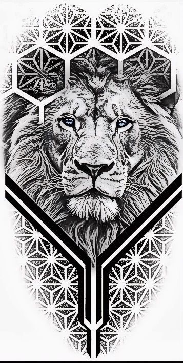 Mandala With Animal Tattoo, Geometric Realism Tattoo, Wolf Mandala Tattoo, Lion Mandala Tattoo, Mandala Lion Tattoo, Mandala Tattoo Mann, Geometric Tattoo Back, Calf Tattoo Ideas, Hahaha Joker