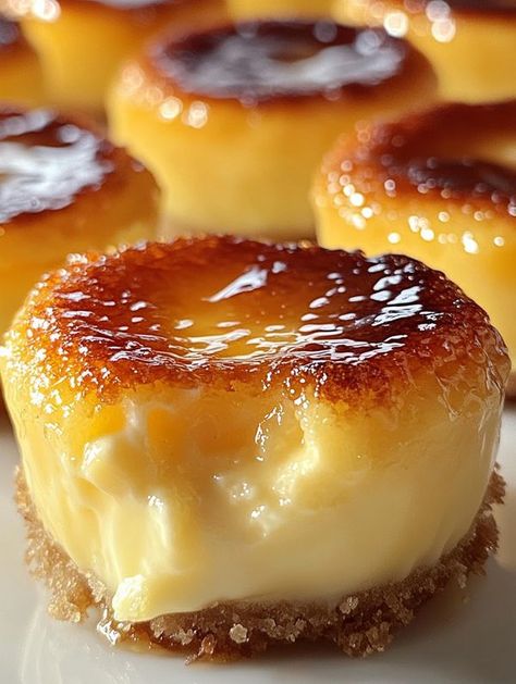 🧑‍🍳 Hommey Dishes 🥘🍳 | Irresistible Mini Crème Brûlée Cheesecakes 🍮✨ | Facebook Creme Brulee Ice Cream, Best Creme Brulee Recipe, Baked Gifts, Creme Brulee Cheesecake, Cherry Compote, Creme Brulee Recipe, Cake Slices, Creme Brûlée, Baking Gifts