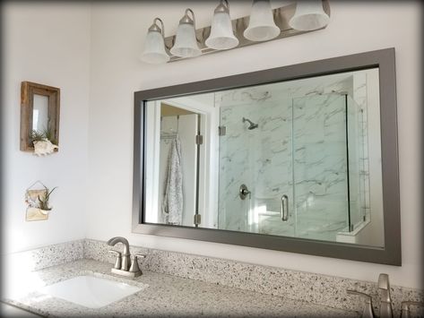 3 Tips for Moving Mirrors | Frame My Mirror Silver Framed Mirror, Bathroom Vanity Mirrors, Satin Nickel Hardware, Framed Wall Mirror, Vanity Mirrors, Brown Home Decor, Bathroom Mirrors, Framed Mirror, Mirror Frame