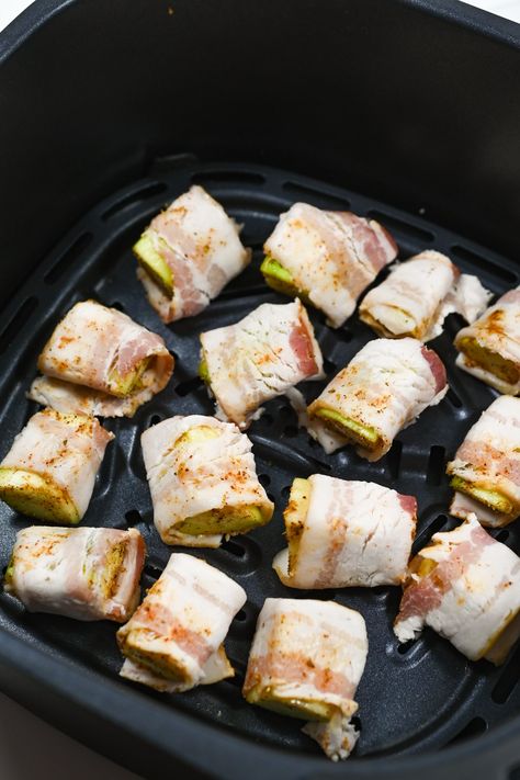 Bacon-Wrapped Zucchini Bites Cooked in an Air Fryer Bacon Wrapped Zucchini, Bacon Wrapped Pineapple, Bacon Chili, Cast Iron Chicken, Zucchini Bites, Easy Starters, How To Make Bacon, Zucchini Fries, Organized Chaos