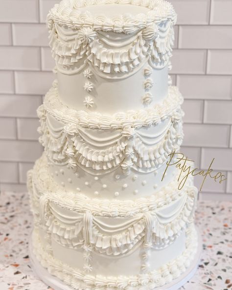 Vintage coquette wedding cake ✨ • • • • • #cake #cakesofinstagram #vintagecake #lambethcake #prettycake #whitecake #weddingcake #socalwedding #cakedecorating #customcakes #oxnard #oxnardcakes #buttercreamcake #retrocake #trendycakes #explore #cakecakecake #oxnardbaker #homebaking #fancycake #patycakes #vintagecake Wedding Cake Stand, White Vintage Cake, Wedding Cake Stands, Wedding Cakes Vintage, White Wedding Cake, Socal Wedding, White Cake, Wedding Cake Inspiration, Vintage Cake