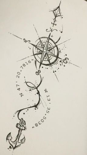 North Star Drawing, Gps Tattoo, Compass Thigh Tattoo, Anchor Compass Tattoo, Feminine Compass Tattoo, North Star Tattoos, Nautical Compass Tattoo, Simple Compass Tattoo, 21 Tattoo