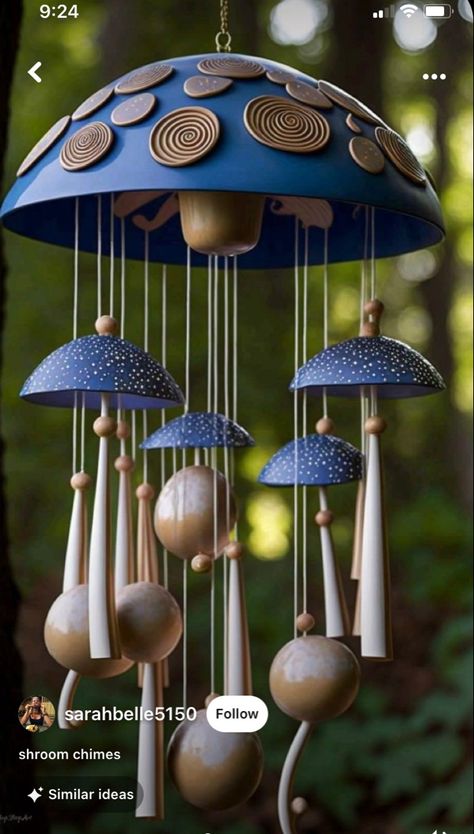 Mushroom Windchime, Mushroom Artwork, Wind Chimes Homemade, Mushroom Crafts, Modern Art Wall, Keramik Design, Mushroom Decor, Gourd Art, Mushroom Art