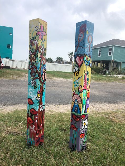 Custom Memory Garden Pole. Special Order - Etsy Memory Garden, Peace Pole, Garden Totem, Art Pole, Garden Mural, Painted Post, Garden Totems, Garden Poles, Garden Posts