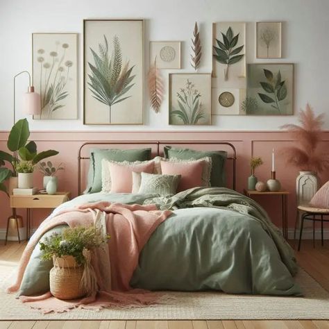 38+ Sage Green and Pink Bedroom Ideas: Dreamy Makeovers Await! - Green And Pink Bedroom Ideas, Adult Pink Bedroom, Sage Green And Pink Bedroom, Green And Pink Bedroom, Pink Green Bedrooms, Mauve Bedroom, Sage Green And Pink, Sage Bedroom, Blush Pink Bedroom