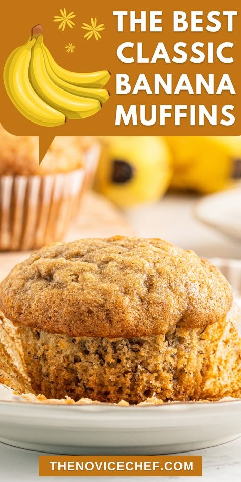 Easy Muffin Recipes Banana, Overripe Banana Recipes Easy 3 Ingredients, Easy Banana Bread Muffins Recipe, Best Banana Bread Muffins, No Butter Banana Muffins, Best Ever Banana Muffins, Banana Muffins Easy Healthy, Soft Banana Muffins, Easy Banana Muffins Recipe