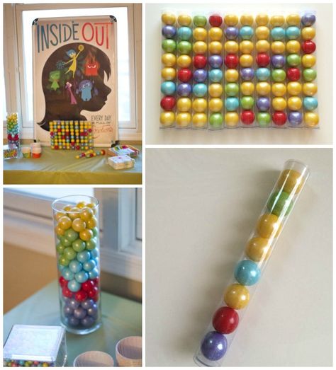 Inside Out Emotions Party - My Insanity. Memory Gumball Party Favors. Inside Out Kids Activities, Diy Inside Out Memory Orbs, Inside Out Baby Shower Ideas, Inside Out Islands Of Personality Ideas, Inside Out Table Decorations, Inside Out Core Memory Balls, Inside Out Decoration Ideas, Inside Out Treats, Inside Out Room Decor