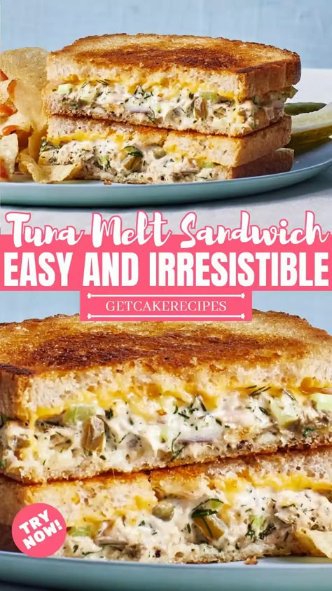 Tuna Melt Sandwich - Easy and Irresistible | getcakerecipes Tunamelt Sandwich Recipe, Easy Tuna Melt, Tuna Sandwich Recipes, Foods Dinner, Tuna Melt Sandwich, Grilled Dinner Recipes, Sandwich Easy, Tuna Melt Recipe, Crispy Bread