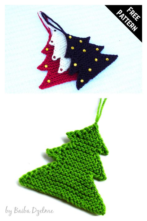 Christmas Tree Garland Free Knitting Pattern Free Knitting Patterns Christmas Xmas Trees, Knitted Tree Ornaments, Knitted Xmas Tree Pattern, Knit Christmas Tree Ornaments Free Pattern, Knitted Christmas Tree Garland, Knit Tree Pattern, Christmas Tree Knitting Patterns Free, Knitted Xmas Decorations, Knitted Christmas Trees