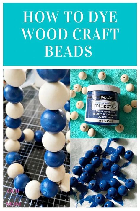 Learn how to dye wood craft beads with this easy DIY tutorial. You can use the dyed beads to make garlands, decorate glass vases, create plant hangers, and so much more. #kenarry #ideasforthehome Wooden Bead Crafts, Navy Crafts, Wood Beads Diy, Beaded Lampshade, Blessing Beads, Farmhouse Beads, Glass Vase Decor, Craft Beads, Wooden Bead Garland