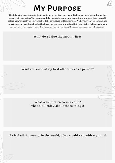 Pin on Guardado rápido . #Organisation #Journal_Group_Ideas #Finding_Your_Purpose_Questions #Finding_Your_Purpose_Worksheet Finding Your Purpose Worksheet, Finding Your Why Worksheet, Spirituality Worksheets, Miracle Question, Purpose Worksheets, Manifestation Journal Template, Finding Your Path, Group Therapy Activities, Finding Your Purpose