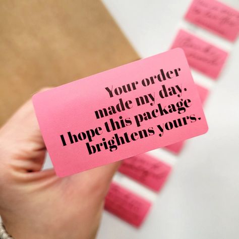 "\"Your Order Made My Day and I Hope This Package Brightens Yours\"  Vibrant stickers to show your appreciation and add a pop of colour to your packages.  Perfect for small businesses! ABOUT THESE STICKERS:  + Colour Options: Gauva Pink or Sky Blue + Style: Rectangle with rounded corners + Measurements: 2.25 inches x 1.25 inches + Durable thermal printed label with strong adhesive back  Shop our other stationery products here:  www.etsy.com/shop/paperbirchart Stay connected with us @paperbirchar Freebies To Include In Orders, Small Business Pop Up, Business Sticker Ideas, Small Business Shipping, Stickers Small Business, Small Business Marketing Plan, Etsy Packaging, Small Business Stickers, Brand Marketing Strategy