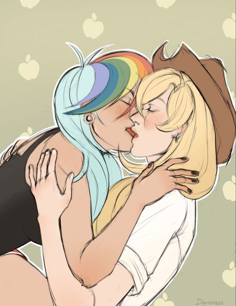 Rainbow Dash X Applejack Kiss, Rainbow Dash And Applejack, Rainbow Dash, Kiss, Ships, Rainbow, Quick Saves, Art