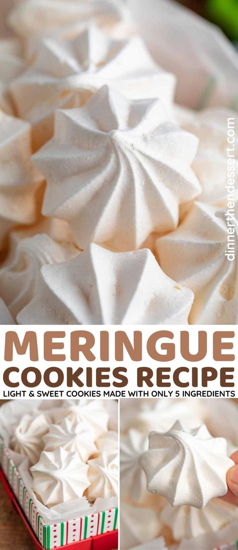 Meringue Cookies are light and sweet cookies made with ONLY 5 ingredients like sugar and egg whites, and bake in under 60 minutes! Surprise Meringue Cookies, Marange Cookies Recipe Egg Whites, 3 Egg Whites Recipes, Merang Cookies, What To Do With Egg Whites, Uses For Egg Whites, Egg White Desserts, Egg White Recipes Dessert, Egg Whites Recipes