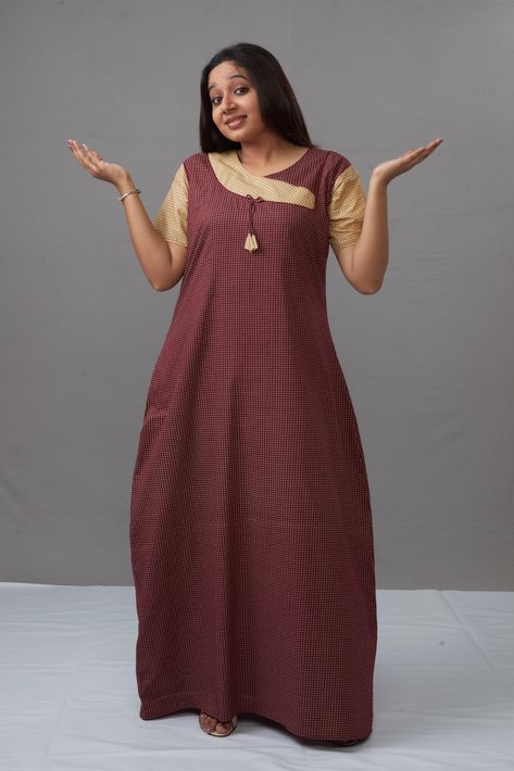 Vikas Nighties: Vikas nighties Photo Gallery Nighty Designs Indian Cotton, Celebrity Costume Ideas, Nighty Designs Indian, Cotton Nighty For Women, Nighty Design, Fall Dresses Casual, Nighty Designs, Dress Boots Outfit, Neck Models