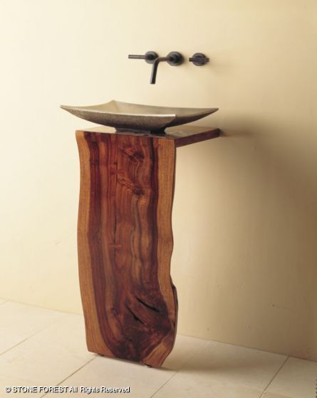 I want to use this in our bathroom! The whole idea for the store is to make everything seem as it comes straight from nature- this is PERFECT for this concept. Wc Decoration, Stone Forest, Pedestal Bathroom Sink, Pedestal Sinks, Pedestal Sink, Live Edge Wood, Wood Countertops, Into The Woods, 인테리어 디자인