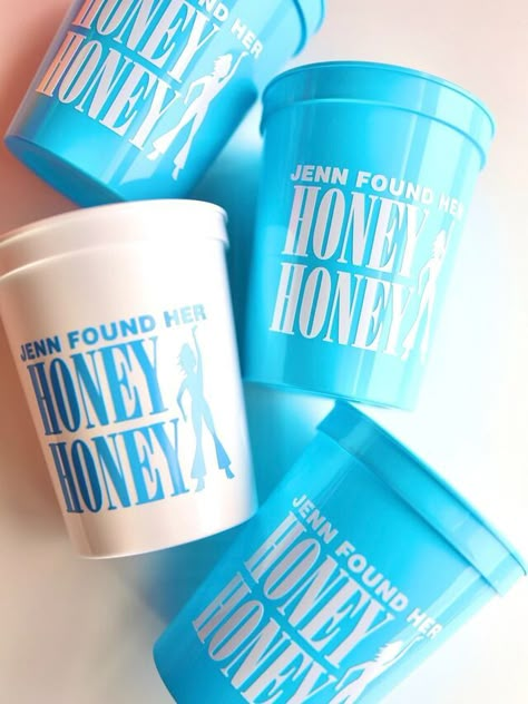 Mamma Mia Bachelorette Party: What You Need to Start the Party Mamma Mia Graphic, Dancing Queen Bachelorette Party, Honey Honey Mamma Mia, Mama Mia Bachelorette Party, Disco Cups, She Found Her Honey, Mamma Mia Bachelorette Party, Bride Cup, Bachelorette Cups