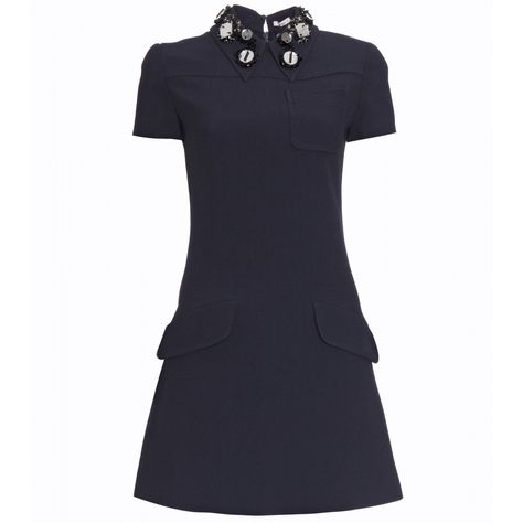 Mui Mui - DRESS WITH EMBELLISHED COLLAR #muimui #dress #fashion 60s Mod Fashion, Sparkly Cocktail Dress, Mui Mui, Midnight Blue Dress, Miu Miu Dress, Fit And Flare Cocktail Dress, Embellished Collar, Mod Fashion, Featuring Dress