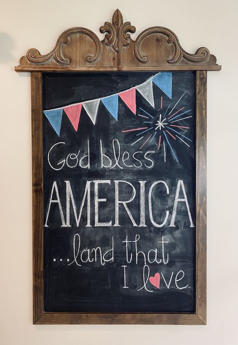 God Bless America Chalkboard Art, Memorial Chalkboard Ideas, Memorial Day Chalkboard Ideas, July 4th Chalkboard Art, 4th Of July Chalkboard Art Easy, Memorial Day Chalkboard Art, Patriotic Chalkboard Art, Fourth Of July Chalkboard Art, 4th Of July Chalkboard Art