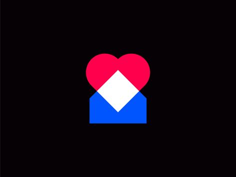 Heart Branding Design, Red And Blue Branding, Minimalist Technology, Heart Branding, Smart Home Logo, Home Branding, Home Logo Design, House Logo Icon, Logo Overlay