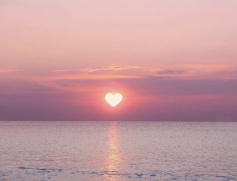 pretty pink heart sunset Calm Water, Pink Clouds, The Ocean, The Sky, The Sun, Sun, Water, Pink