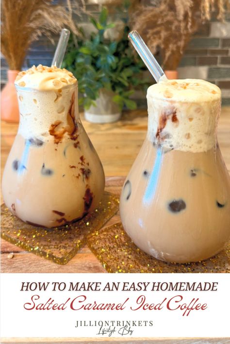 How to Make an Easy Homemade Salted Caramel Iced Coffee Salted Caramel Iced Coffee, Caramel Iced Coffee, Homemade Iced Coffee, Homemade Salted Caramel, Homemade Coffee Creamer, Coffee Truck, Christmas Punch, Eggnog Recipe, Coffee Games