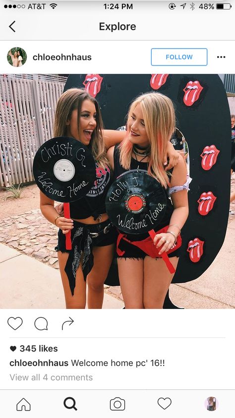 Rock n roll theme Sorority Rock And Roll Theme, Rock And Roll Bid Day, Rock N Roll Theme, Sorority Tshirt Designs, Sorority Themes, Recruitment Themes, Big Little Basket, Recruitment Ideas, Rock N Roll Party