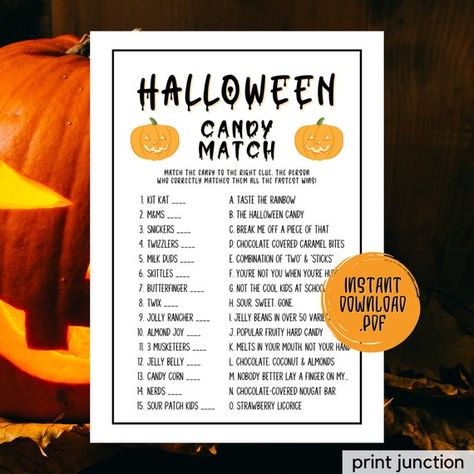 Halloween Candy Match Party Game Halloween Games Halloween - Etsy Corporate Halloween, Games Halloween Party, Party Games Halloween, Fun Halloween Party Games, Halloween Party Activities, Classroom Halloween Party, Games Halloween, Candy Match, Candy Games