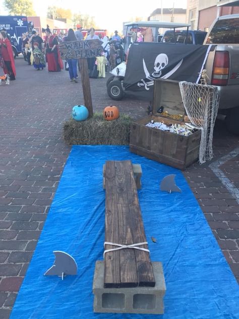 Pirate Treasure Trunk Or Treat, Pirate Themed Campsite, Pirate Truck Or Treat, Pirate Golf Cart Decorations, Pirate Ship Trunk Or Treat Ideas, Pirate Themed Trunk Or Treat, Shark Trunk Or Treat, Pirate Trunk Or Treat Ideas For Cars, Pirate Theme Trunk Or Treat