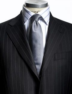 Pinstripe suit and tie - LoVe that my hubby has to suit up for work!!  <3 Pinstripes Suit, Pinstriped Suit, Black Pinstripe Suit, Dark Suit, Striped Suit, Suit Tie, Mens Attire, Suits Clothing, Black Dress Shoes