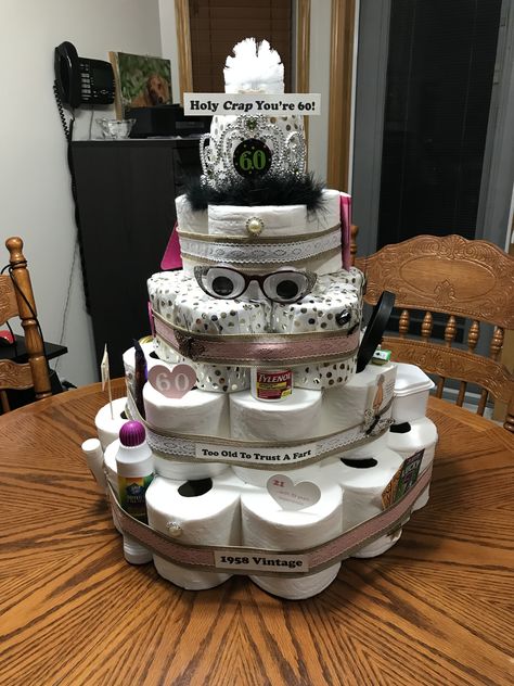 60th Toilet Paper Cake, Cake Toilet Paper, 50th Toilet Paper Cake, 60th Birthday Toilet Paper Cake, 50th Birthday Toilet Paper Cake, Toilet Paper Cake Ideas, Toilet Paper Birthday Cake, Toilet Paper Cake, 65 Birthday