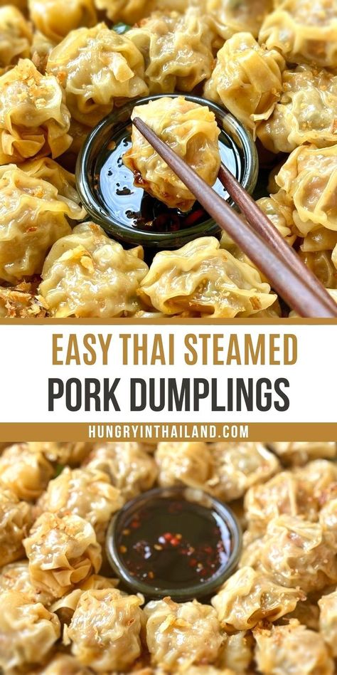 Today, we're sharing an easy kanom jeeb recipe with tender pork filling! These Thai steamed dumplings are perfect for parties or as an appetizer, with easy rolling instructions and a simple, healthy recipe. Enjoy them with a savory dipping sauce and impress your guests with homemade dim sum that’s full of Thai flavors! Steamed Dumplings Recipe, Thai Dumplings, Homemade Dipping Sauce, Steamed Pork Dumplings, Thai Appetizer, Thai Flavors, Easy Dumplings, Steamed Pork, Pork Dumplings