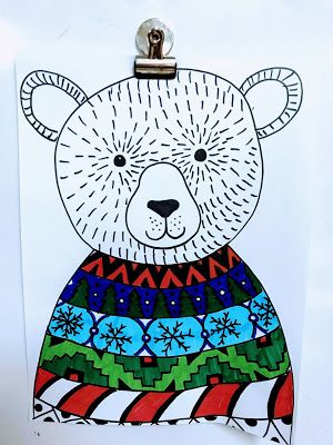 Elements of the Art Room: 2nd grade Ugly Sweater Bears Bears In Sweaters Art Project, 2nd Grade Drawing Lesson, 3rd Grade Winter Art, Christmas Art 2nd Grade, 2nd Grade Winter Art Projects, 2nd Grade Christmas Art, 1st Grade Winter Art Projects, Grade 2 Art Projects, 2nd Grade Art Lessons