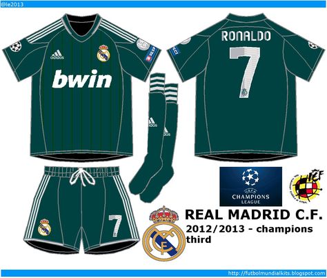 Real Madrid 3rd kit for 2012-13. Real Madrid 3rd Kit, Real Madrid, Ronaldo, Madrid, Sports Jersey, Ootd, Football, Adidas, Sports