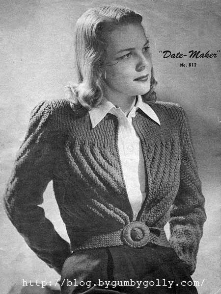 The Vintage Pattern Files: 1940's Knitting - The Date Maker Cardigan. Free pattern. Vintage Cardigan Pattern, 1940s Wartime, Forties Fashion, Sweater Patterns, Belted Sweater, Yarn Craft, Crochet Vintage, Quick Knits, Vintage Knitting Patterns