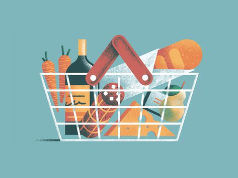 Food Basket food bag cover magazine market salame daniele simonelli illustration food and drink food and beverage grocery basket food basket food Grocery Basket, Basket Drawing, Bag Illustration, Food Basket, Login Page, Market Baskets, Basket Design, Flat Illustration, Illustrations And Posters