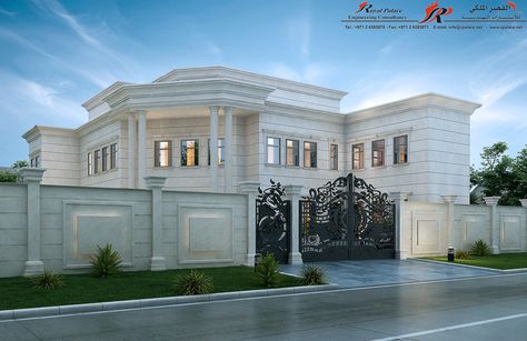 CLASSIC VILLA IN ABU DHABI UAE on Behance Boundary Wall Design Exterior Classic, Boundary Wall And Gate Design, Classic Fence Wall Design, Outer Wall Design House, New Classic Exterior, Classic Fence, Villa Classic, Classical Villa, Walls Design