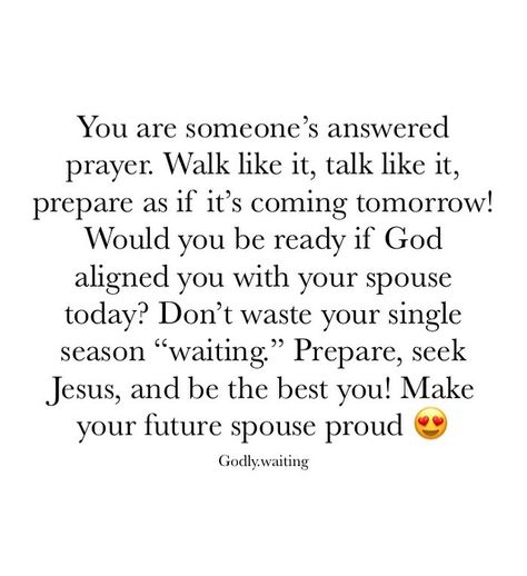 Godly waiting💕 on Instagram: “Don’t waste your single season. God has you here for a reason! Prepare and be the best version of yourself! God won’t send your spouse…” The One God Has For You Quotes, Season Of Singleness God, Waiting Season God Quotes, Single Season God, Single Season Quotes, Waiting Season God, Godly Singleness, Waiting Season Quotes, Waiting On Gods Timing Quotes