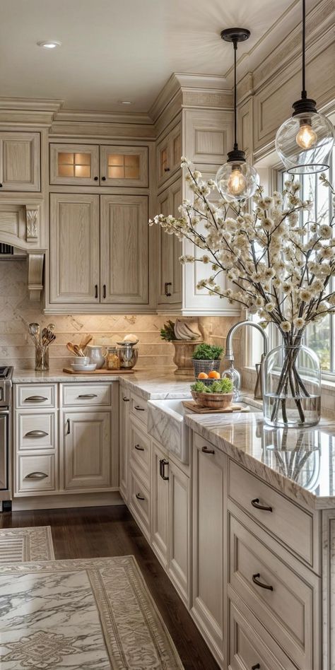 Kitchen Goals, Elegant Kitchen Design, Dream Kitchens Design, Kitchen Remodel Inspiration, Kitchen Remodel Design, Farmhouse Kitchen Design, Bright Kitchens, White Kitchen Design, Elegant Kitchens